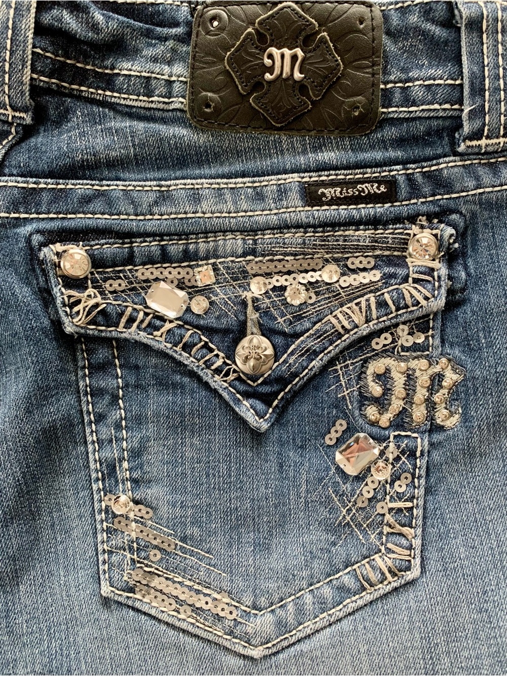 Miss Me Blue Denim Embellished Pocket Jeans